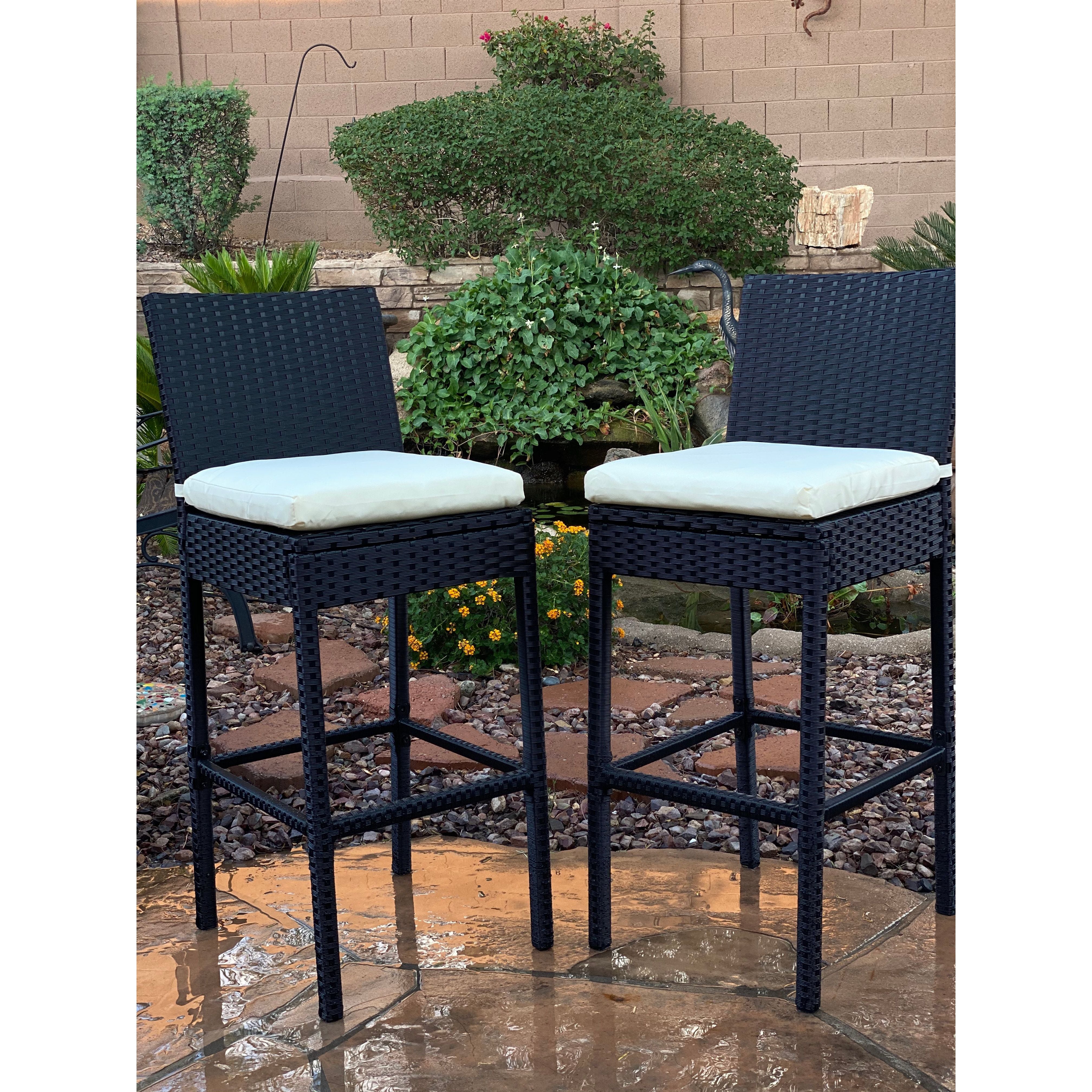 KoKoMo Rattan Outdoor Bar Stools with Footrest (2 Pack)