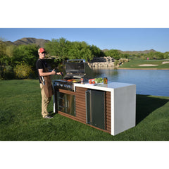 KoKoMo Shiplap Built-In BBQ Island Outdoor Kitchen Waterfall Edge