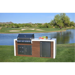 KoKoMo Shiplap Built-In BBQ Island Outdoor Kitchen Waterfall Edge