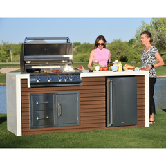 KoKoMo Shiplap Built-In BBQ Island Outdoor Kitchen Waterfall Edge