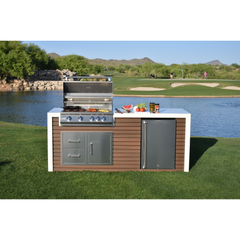 KoKoMo Shiplap Built-In BBQ Island Outdoor Kitchen Waterfall Edge