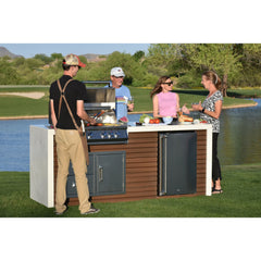 KoKoMo Shiplap Built-In BBQ Island Outdoor Kitchen Waterfall Edge