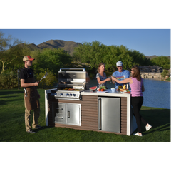 KoKoMo Shiplap Built-In BBQ Island Outdoor Kitchen Waterfall Edge