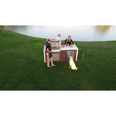 KoKoMo Shiplap Built-In BBQ Island Outdoor Kitchen Waterfall Edge