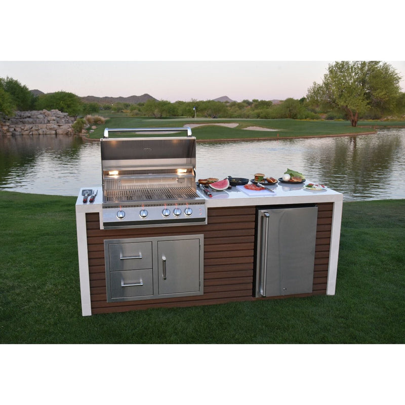 KoKoMo Shiplap Built-In BBQ Island Outdoor Kitchen Waterfall Edge