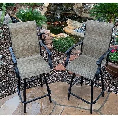 KoKoMo Two Outdoor Kitchen Barstools with Swivel and Arm Rest
