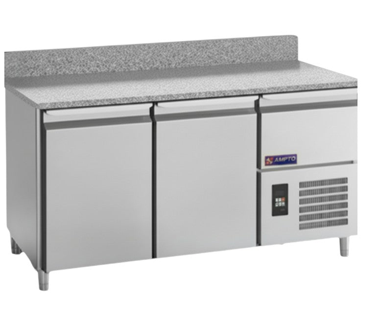 Pizza Prep Table Ampto Granite-Top Refrigerated Pizza Prep Table, 2 Section, 12.0 Cu. Ft., MPP-2BS