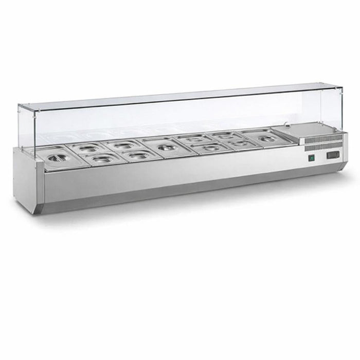 Refrigerated Topping Rail Ampto Refrigerated Countertop Topping Rail, 63 In., Glass Lid, GN Pans Included, MPP-2TP