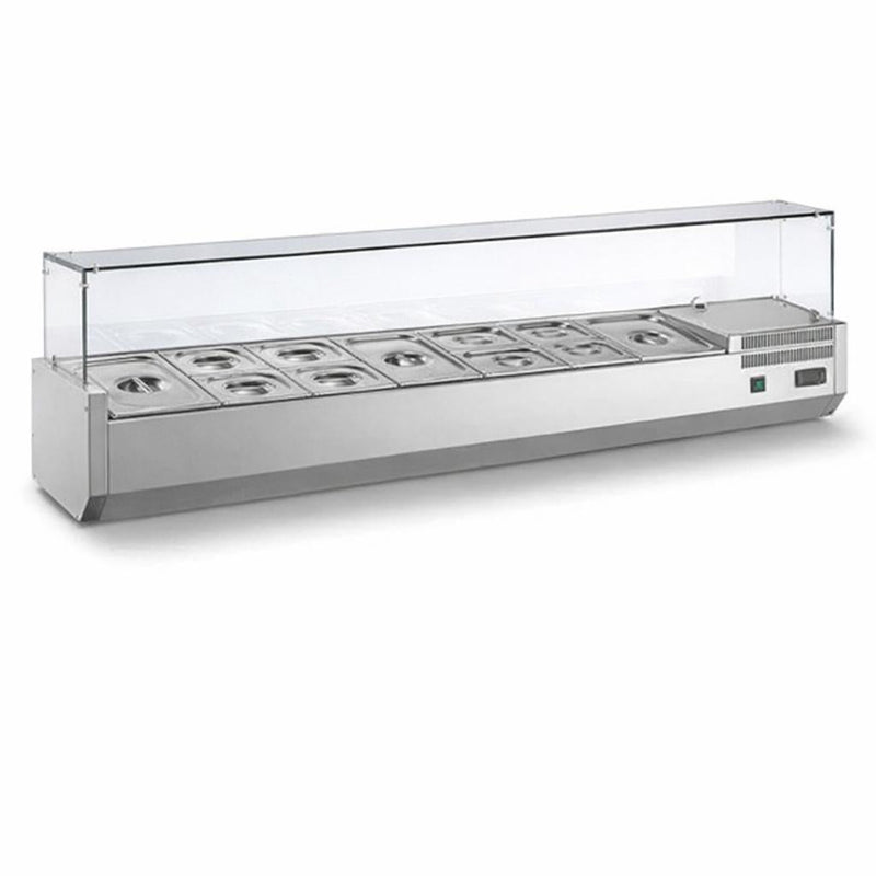 Refrigerated Topping Rail Ampto Refrigerated Countertop Topping Rail, 87 In., Glass Lid, GN Pans Included, MPP-3TP