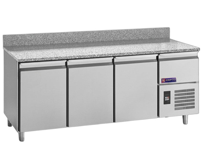 Pizza Prep Table Ampto Granite-Top Refrigerated Pizza Prep Table, 3 Section, 16.0 Cu. Ft., MPP-3BS