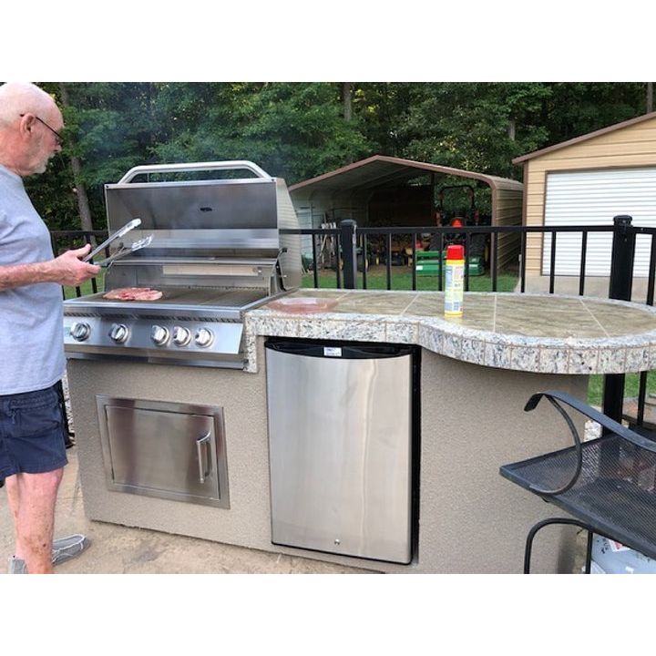 Outdoor Kitchen Islands-KoKoMo Maui 7'6" BBQ Island With 33" Round Bar on one end Led Lights and Built In BBQ MAUI