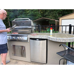 Outdoor Kitchen Islands-KoKoMo Maui 7'6" BBQ Island With 33" Round Bar on one end Led Lights and Built In BBQ MAUI