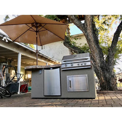 Outdoor Kitchen Islands-KoKoMo Maui 7'6" BBQ Island With 33" Round Bar on one end Led Lights and Built In BBQ MAUI