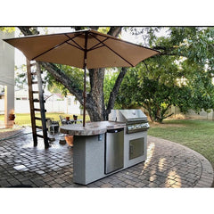 Outdoor Kitchen Islands-KoKoMo Maui 7'6" BBQ Island With 33" Round Bar on one end Led Lights and Built In BBQ MAUI