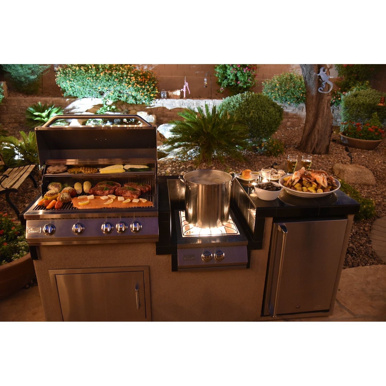 Outdoor Kitchen Islands-KoKoMo Power Burner 4 Burner 32 inch Built-In Barbeque Grill Island Kitchen Package KO-PWRBRN-4BG-FRGE