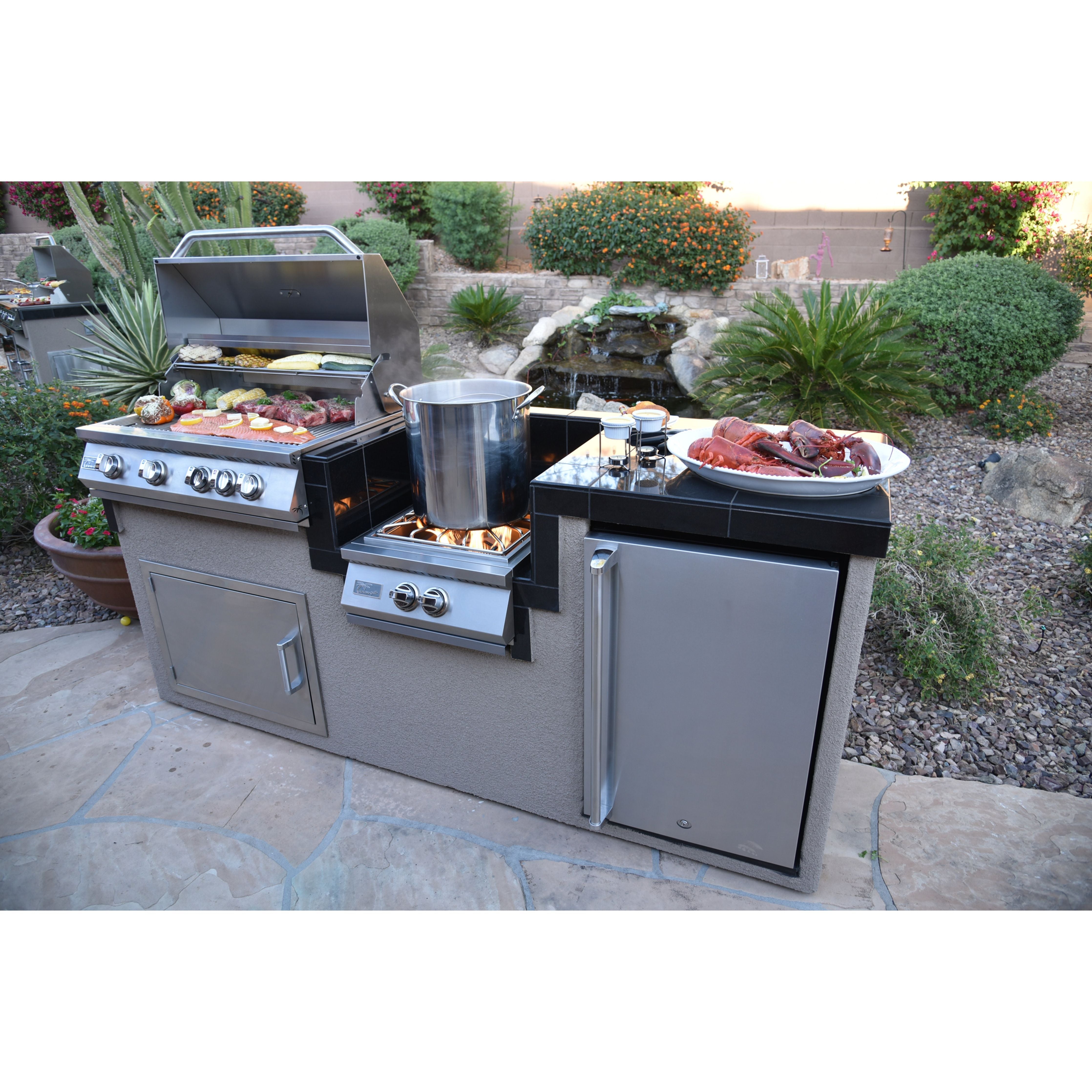 Outdoor Kitchen Islands-KoKoMo Power Burner 4 Burner 32 inch Built-In Barbeque Grill Island Kitchen Package KO-PWRBRN-4BG-FRGE