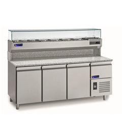 Pizza Prep Tables-AMPTO MPP-3US Refrigerated Granite Pizza Prep Table with Top Rail