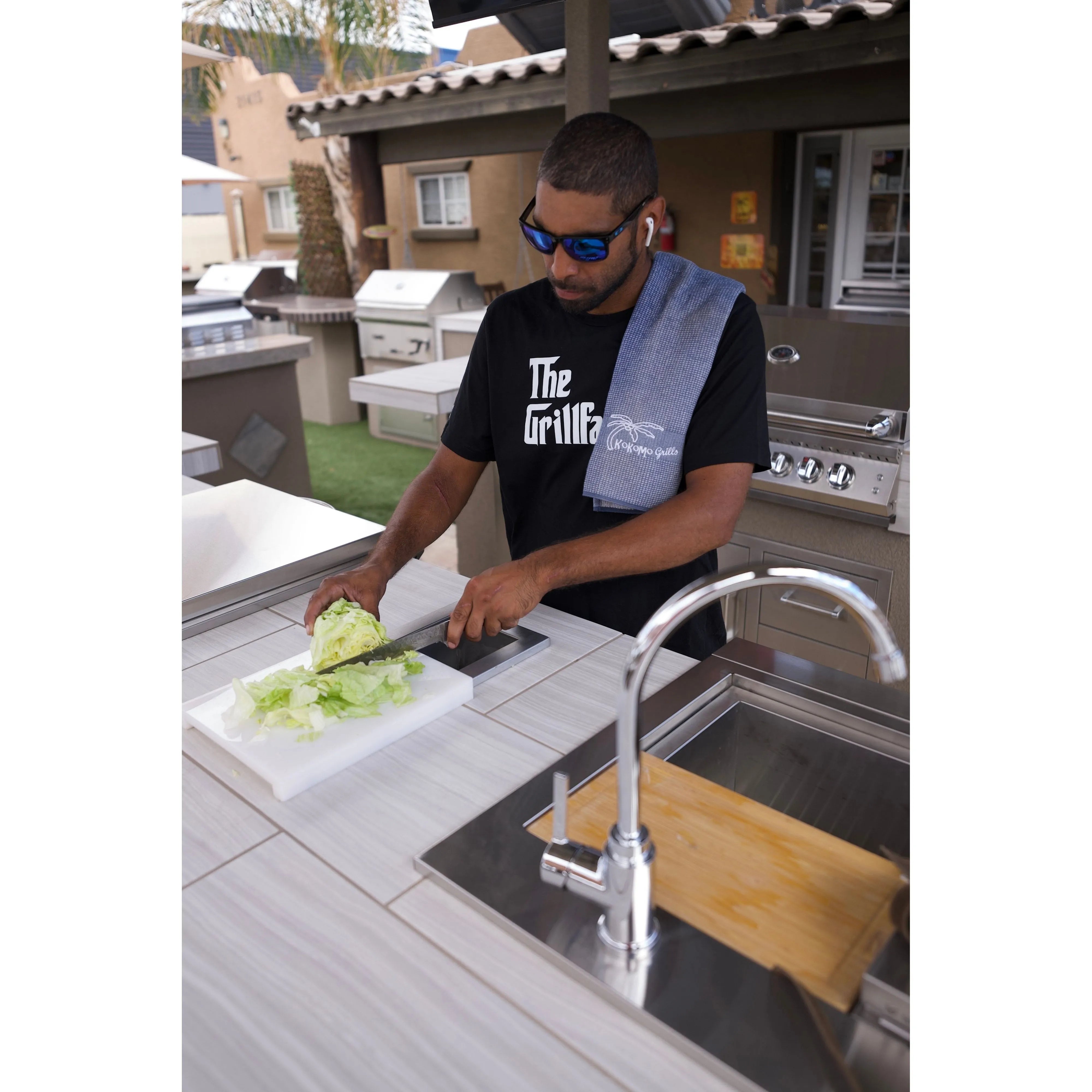 Pull-Out Trash Systems-KoKoMo Trash Chute and Cutting Board for BBQ Island Countertop