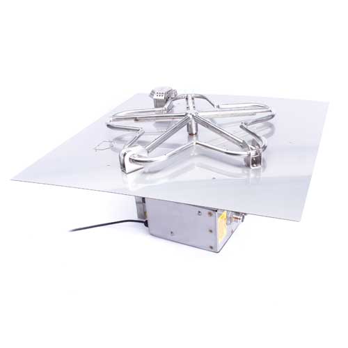 HPC Fire Square Flat Fire Pit Insert, 18" to 42", Electronic, Push Button or Match Lit