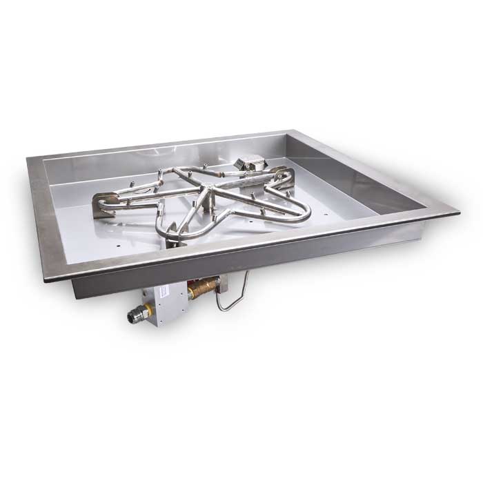 HPC Fire Square Bowl Fire Pit Insert, 18" to 42", Electronic, Push Button or Match Lit