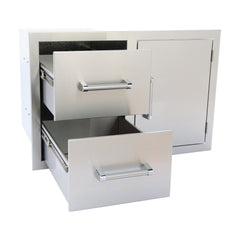 Stainless Steel Drawers-KoKoMo Outdoor Kitchen Stainless Steel Two Drawer - One Door Combo KO-ALPDC