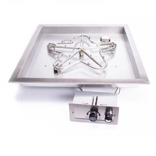 HPC Fire Square Bowl Fire Pit Insert, 18" to 42", Electronic, Push Button or Match Lit