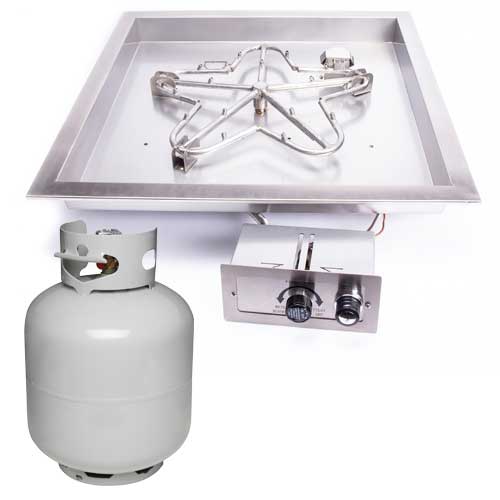 HPC Fire Square Bowl Fire Pit Insert, 18" to 42", Electronic, Push Button or Match Lit