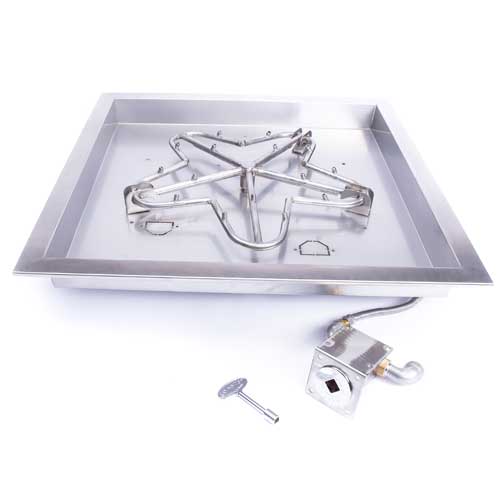 HPC Fire Square Bowl Fire Pit Insert, 18" to 42", Electronic, Push Button or Match Lit