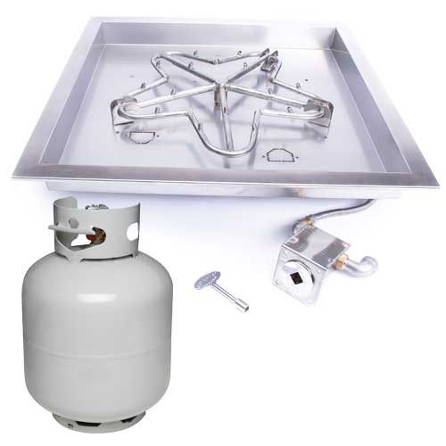 HPC Fire Square Bowl Fire Pit Insert, 18" to 42", Electronic, Push Button or Match Lit