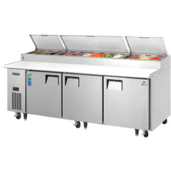 Refrigerated Prep Table-Everest EPPR3 Side-Mount Pizza Prep Table Refrigerator, 93 1/8", 3 Door, 30 Cu. Ft., 115V