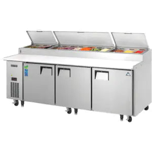 Refrigerated Prep Table-Everest EPPR3 Side-Mount Pizza Prep Table Refrigerator, 93 1/8", 3 Door, 30 Cu. Ft., 115V
