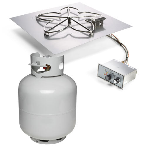 HPC Fire Square Flat Fire Pit Insert, 18" to 42", Electronic, Push Button or Match Lit